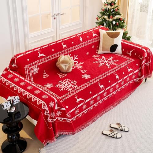 Christmas Sofa Cover with Tassels for 2-3 Cushion Couch - Red XX-Large 71x134 Inches