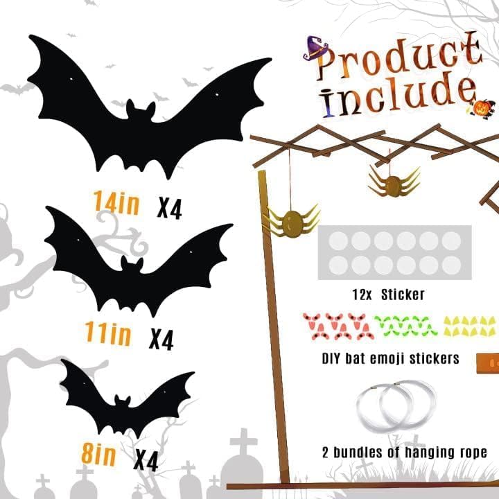 Halloween Bat Decorations 12 Pack Hanging Bats with Glowing Eyes - Indoor Outdoor Decor