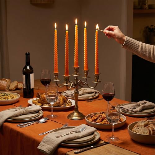 Orange Spiral Taper Candles - 10 Inch Unscented Dripless Twisted Candlesticks for Fall Halloween & Holiday Decor - 6 Pack