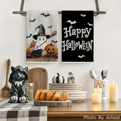 Halloween Kitchen Towels Set of 2 - Ghost Happy Fall Decor 18x26 Inches