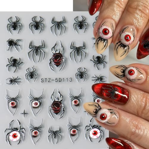 Halloween Nail Stickers 5D Self-Adhesive Spider Web & Rose Floral Decals - Style08