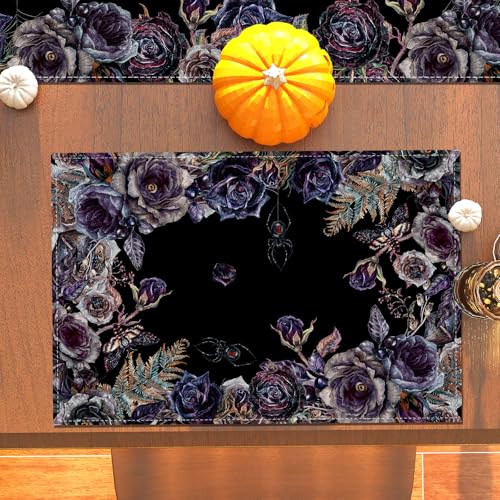 Halloween Placemats Gothic Skull Table Mats 12 x 18 Inch - Day of the Dead Roses Decor