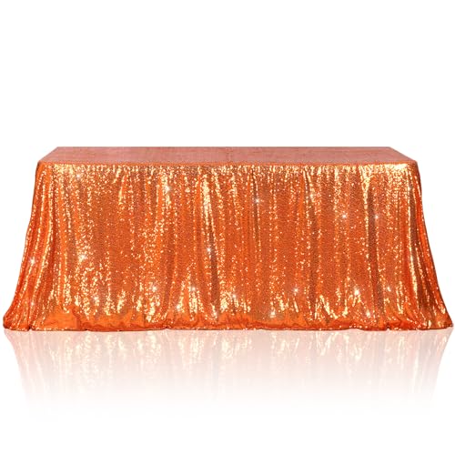 Orange Sequin Rectangular Tablecloth 90x132 Inch for Weddings & Parties - Sparkly Fabric