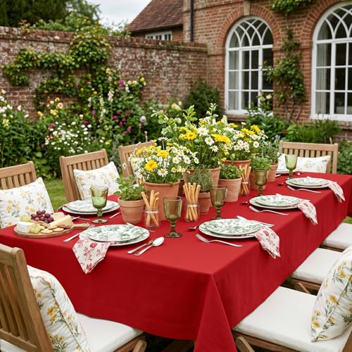 Red Linen Tablecloth 60x120 Inches - Handmade European Flax for Dining