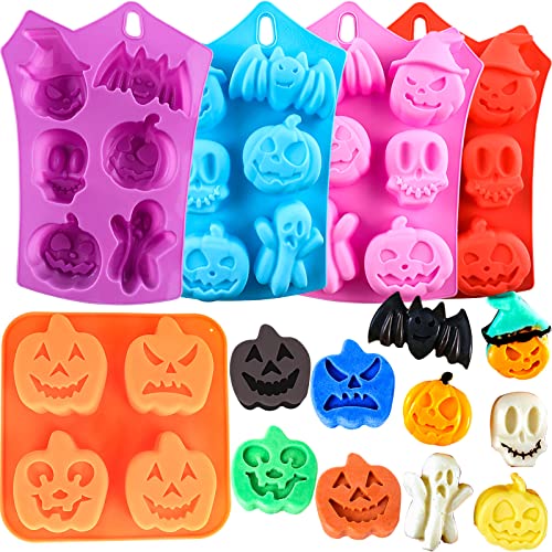 Halloween Silicone Mold 5-Piece Cake and Candy Molds with Ghost Bat Witch Hat