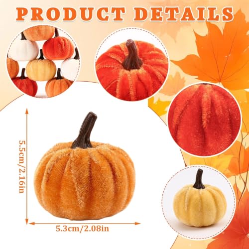 Fall Autumn Artificial Velvet Pumpkins Mini Faux Pumpkins Set - 16 Pieces - Color Variation of Fall Pumpkins