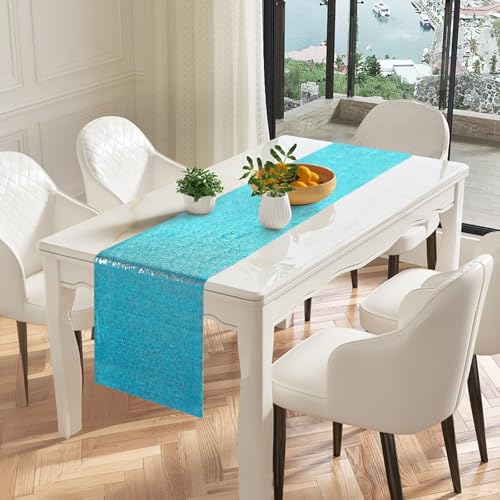 Turquoise Sequin Table Runners 72 Inches Long for Wedding Party 10 Pack