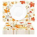 Fall Pumpkin Paper Placemats Set - Thanksgiving Maple Leaves Table Mats - 50 Pack