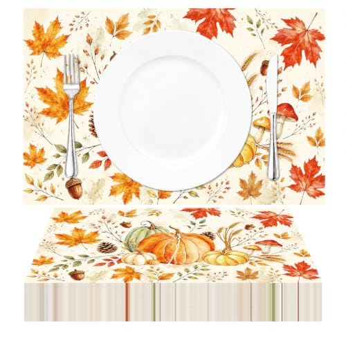 Fall Pumpkin Paper Placemats Set - Thanksgiving Maple Leaves Table Mats - 50 Pack