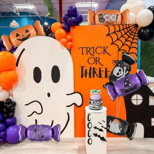 Halloween Candy Foil Balloons Set - 6 Large Ghost Pumpkin Spooky Decorations