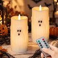 Halloween Ghost Flameless Candles Set - Remote Timer & Real Wax, 2 Pack