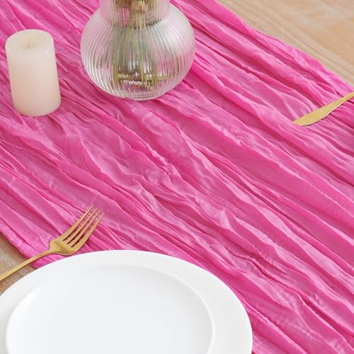Pink Cheesecloth Table Runner Set - 12 Pieces 10FT Boho Fall Party Decor