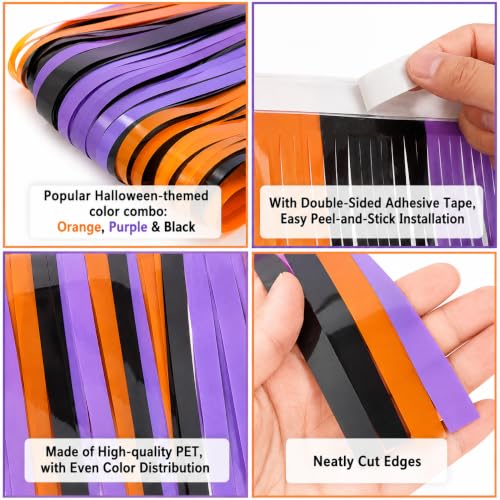 Halloween Decorations Tinsel Backdrop Set - Orange Purple Black, 2 Pack