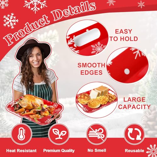 Snowflake Winter Serving Trays Set of 2 - Large Rectangular Melamine Platters with Handles for Holiday Food & Dessert