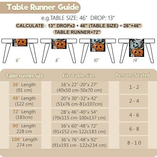 Halloween Spooky Pumpkin Table Runner - 13x36 Inch Modern Design for Festive Decor