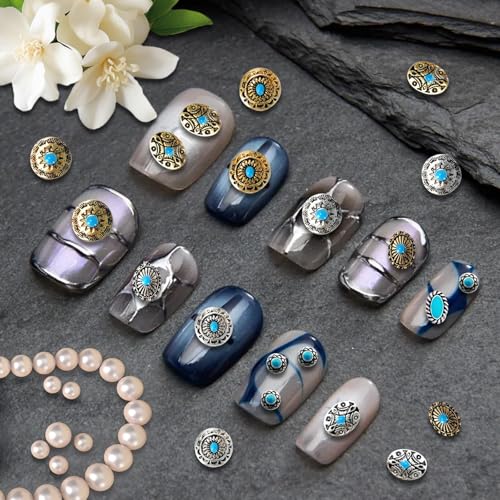 Turquoise Nail Charms Set - 50pcs 3D Metallic Gems for Nail Art DIY