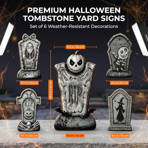 Halloween Tombstone Set - 16.5-Inch Spooky Yard Decor, 6-Pack