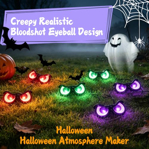 Lighted Halloween Eyes String Lights - Spooky Indoor Outdoor Decor, Waterproof, Timer, 10 Pairs