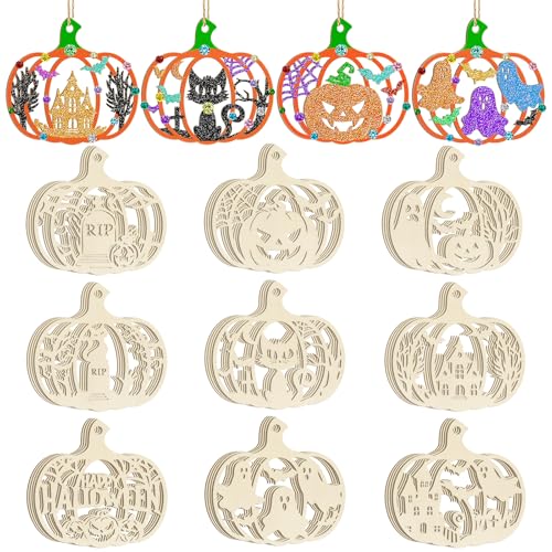 Halloween Pumpkin Wooden Ornaments Set - Unfinished DIY Harvest Fall Decor - Large Variation