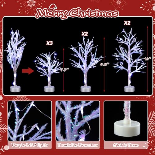 7 Pack LED Birch Tree Village Decor with Lights for Christmas & Holiday Scene