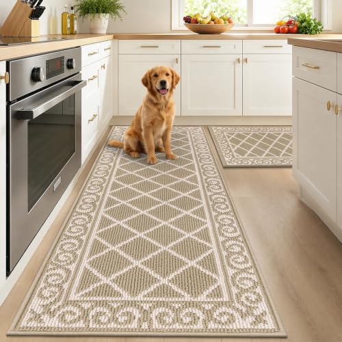 Kitchen Rugs Set of 2 Non-Slip Washable Floor Mats - Waterproof & Durable