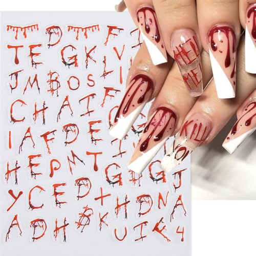 Halloween Blood Drip Letter Nail Stickers - Style09 Gothic Horror Blood Font