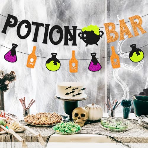 Halloween Potion Bar Banner Witches Haunted House Party Decorations - Black & Orange