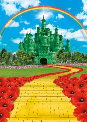 Green Castle Rainbow Floral Backdrop 8x10FT - Baby Shower & Party Decorations