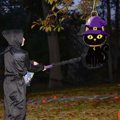 Halloween Cat Piñata with Bat Stick and Blindfold - Party Game Decor