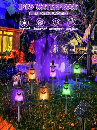 Halloween Solar Ghost Pathway Lights Set - Waterproof Outdoor Decor, 12 Pack, Orange Purple Green Variations