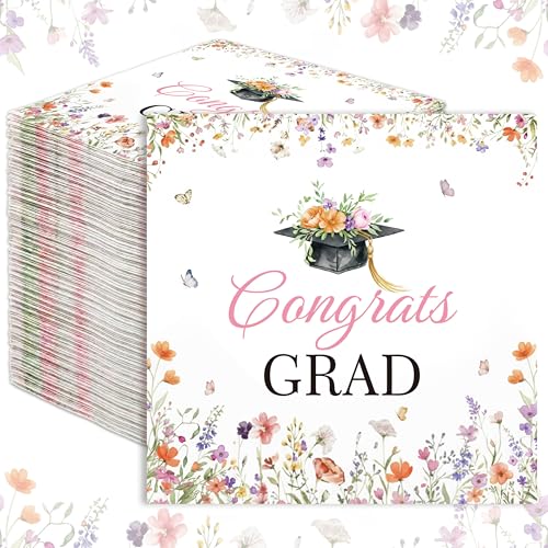 Spring Graduate Floral Paper Napkins 100 Pack - Congrats Grad Design
