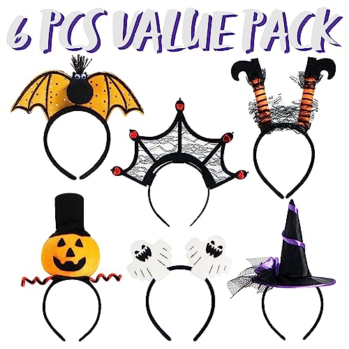 Halloween Headbands 6 Pack Pumpkin Bat Witch Ghost Spider Web Costume Accessories