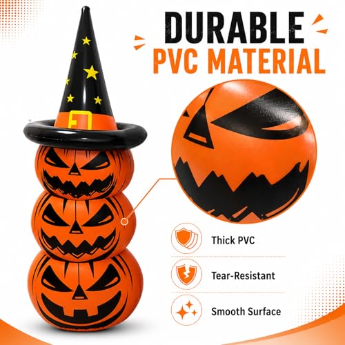 Inflatable Halloween Pumpkin Decoration - 67 Inch Jack O Lantern Yard Display with Witch Hat