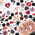 120 Pcs Halloween Nail Charms Set - 3D Resin Ghost Bat Spiders Coffins Decorations