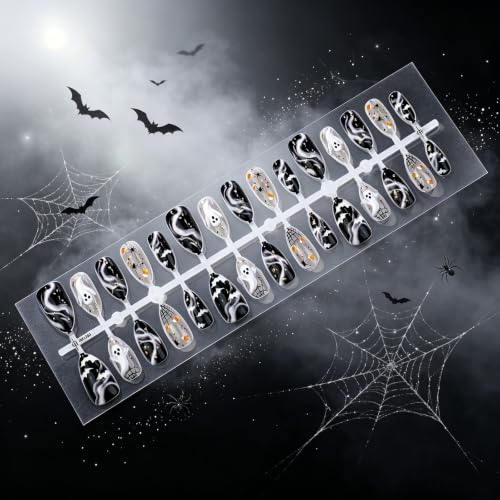 Halloween Press On Nails Medium Almond Spider Web Ghost Set - Multicolor 46