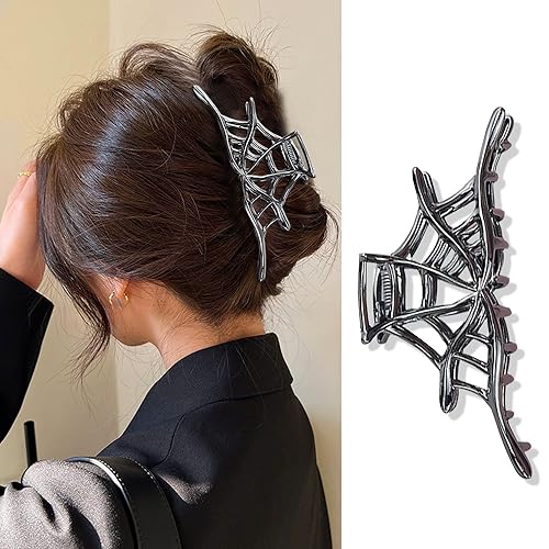 Black Gothic Spider Hair Claw Clip - Web Design Punk Hair Accessory - Black Spider Web Variation