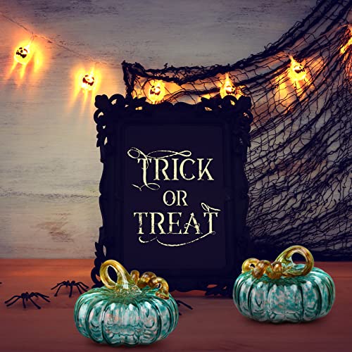 Blue Fall Hand Blown Glass Pumpkin Decor - 5.1 x 5.1 Inch