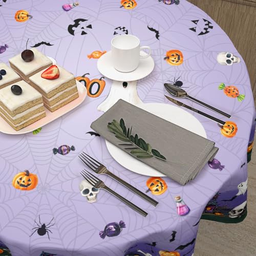 Halloween Round Tablecloth 60 Inch Purple Castle Spooky Decor - Variation: Purple / 60"