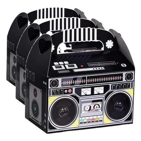 Retro Boombox Favor Boxes - 6.3 x 3.74 x 3.74 Inches, Pack of 3, 12 Count