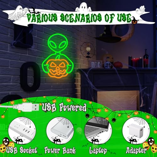 Alien Pumpkin Neon Sign Halloween Neon Light for Bedroom Wall Decor USB Powered Adjustable