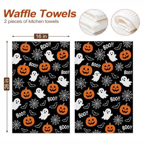 Halloween Pumpkin Ghost Bat Kitchen Towels Set of 2 - Boo Variation