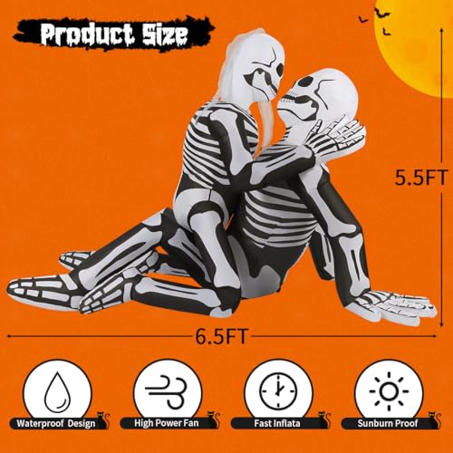 6.5 FT Inflatable Skeleton Couple Halloween Yard Decoration with Built-in LEDs