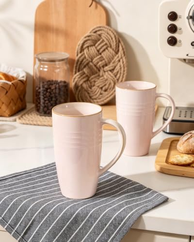 Jupiter Large Coffee Mug Set of 4 - Pink & White 20oz Ceramic Drinkware