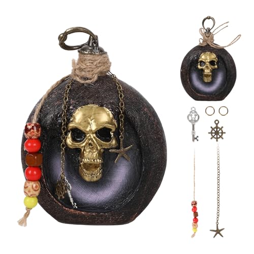 Pirate Skull Resin Bottle Ornament for Halloween & Nautical Decor