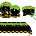 Green 81pcs Halloween Party Plates Set with Tablecloth - Pumpkin & Ghost Design