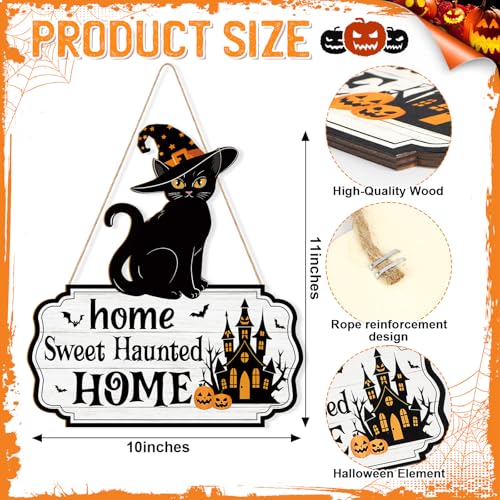 Large Black Cat Halloween Door Wreath Wooden Front Door Sign Haunted Home Decor