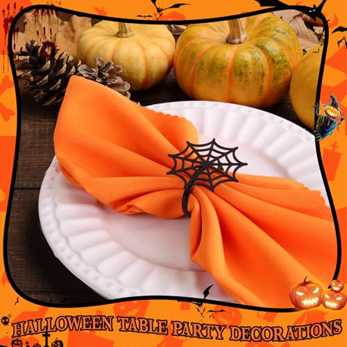 Halloween Napkin Rings Set - Black Ghost Skull Spider Web Bats Pumpkins - Spooky Table Decor