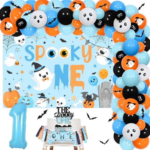 Halloween Spooky One Birthday Decorations Kit - 1st Boy Party Balloons Banner Backdrop