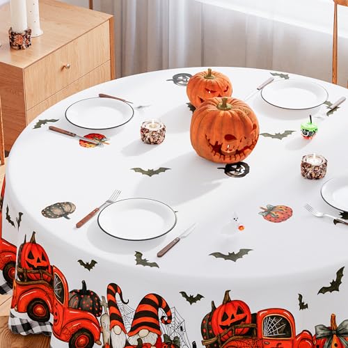 Halloween Tablecloth 60x60 Inch Round Gnome Pumpkin Ghost Decorations Waterproof