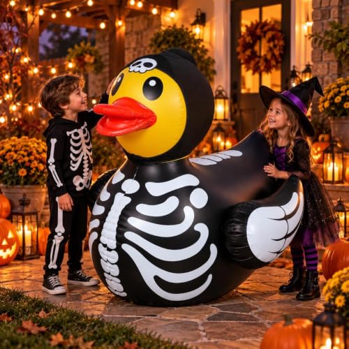 Halloween Skeleton Duck Inflatable Yard Decor - 4.6ft Giant Blow-up Pool Float - Bone Duck Variation